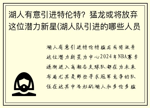 湖人有意引进特伦特？猛龙或将放弃这位潜力新星(湖人队引进的哪些人员)