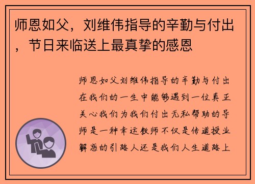 师恩如父，刘维伟指导的辛勤与付出，节日来临送上最真挚的感恩
