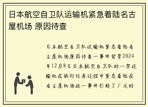 日本航空自卫队运输机紧急着陆名古屋机场 原因待查