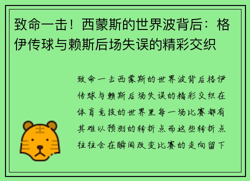 致命一击！西蒙斯的世界波背后：格伊传球与赖斯后场失误的精彩交织
